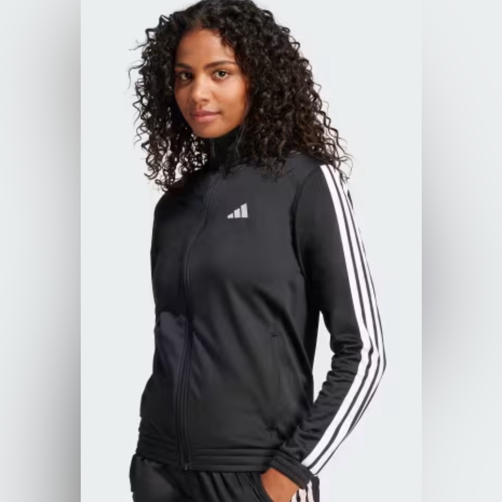 Adidas Black Track Jacket White 3 Stripe Zip Up Athletic XS Women Athleisure
